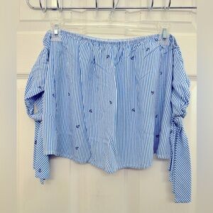 Blue Striped Off-Shoulder Top nautical size medium